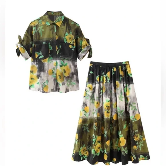 ZARA ZW WOMAN COLLECTION 2pc Co Ord Set Midi skirt & Blouse Size Medium NWT - Picture 4 of 16